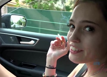 Petite Teen Brunette, Brooke Haze Likes To Rub Her Pussy In The Car And Pee A Bit