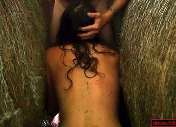 Hairy MILF Squirts On Hay Bale, While Pussy Licked And Rubbed, Then Sucks Off Farmhand
