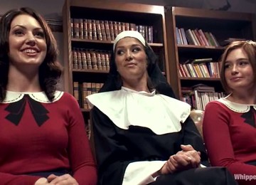 Sexy Nun Dominates Two Sexy Babes In School Uniform
