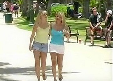 Two Hot Blonde Teens Flash & Play In Public!