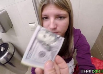 Filthy Chick Is Fucking For Money In The Public Restroom