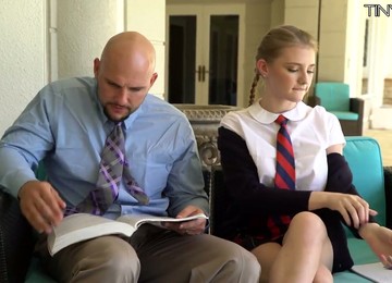 Petite Student In Short Kilt Skirt Melody Marks Hooks Up With Bald Headed Teacher