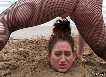 Big Beautiful Woman Whore Got Piss Buried On The Beach