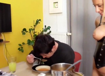Dominatrix Spits And Pisses In His Soup!