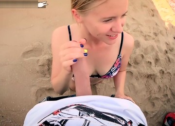 Blowjob On The Beach - Doggystyle In Swimsuit - Sexy Teen Sucks Big Cock
