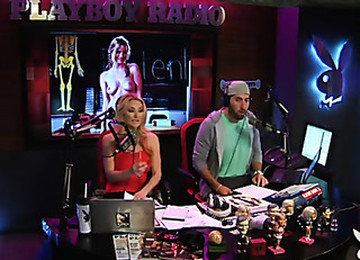 Topless Blonde Radio Host Chats With Sexy Chicks