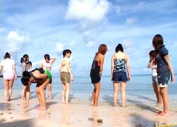 Awesome POV Blowjob Action At The Beach With A Bunch Of Asian Babes