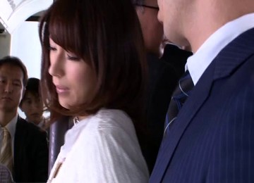 Busty Japanese Pornstar Gets Fondled On The Bus Before A Facial Gang Banging