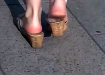 Candid Mature Pink Soles In Well Worn Wedges