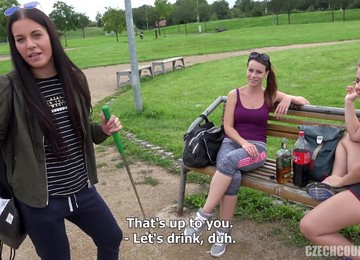 Three Drunk Girls Share Dick In Public - Point-of-view