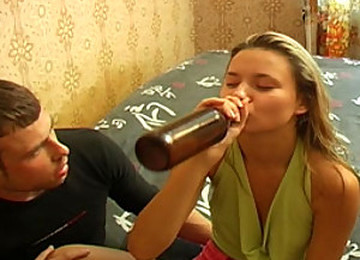 Brunette Biatch Drunk Of Cheap Beer And Nailed Hard