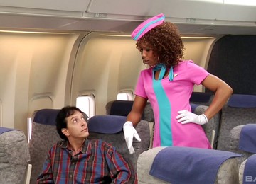 Curly Haired Stewardess Gets A Facial From A White Guy