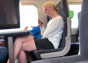 Blonde With Beautiful Legs On The Train