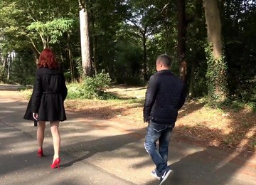 MMF Threesome With A Redhead Alex Harper Wearing High Heels