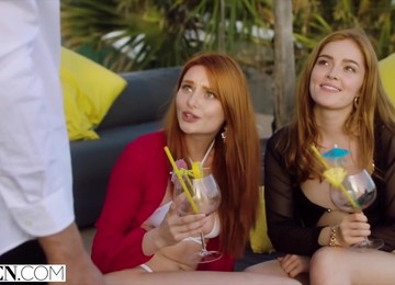 VIXEN Gorgeous Redheads Seduce Bartender While On Vacation - Alberto Blanco