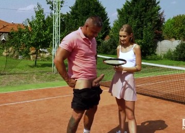 Babe In Tennis Uniform Tiffany Tatum Blows Big Cock And Gets Fucked Outdoor