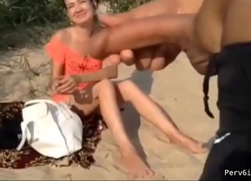 Horny Guy Masturbates At The Beach While Horny Lady Watches Him