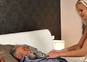Horny Blonde Gives The Old Man A Deep Blowjob