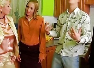 Experienced Blonde And Her Best Friend Ride The Dick In The Kitchen