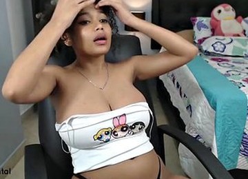 Light Skinned Ebony Spits And Spanks Her Big Tits