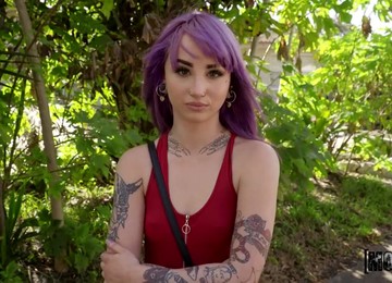 Tattooed Purple Haired Nympho Is More Than Ready For Wild Sex