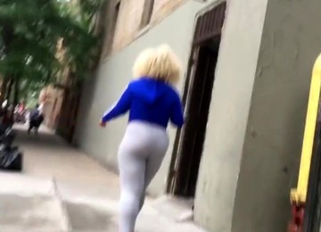Bubble Booty Blonde Latina In Grey See-Thru Spandex