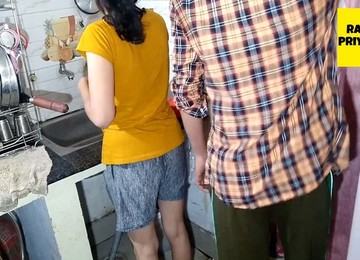 Horny Wife Fucked By Indian Husband While Cooking Food In Kitchen