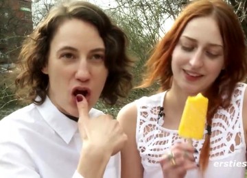 American Babes Explore Each Other's Sexy Bodies Outdoors - Redhead Eats Icecream And Her Lesbian Girlfriend